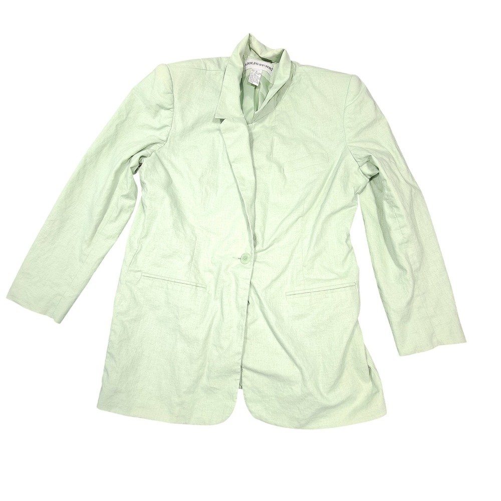 Adolfo Studio Mint Green Linen Blend Blazer Jacket Vintage Size 16 Style 5900